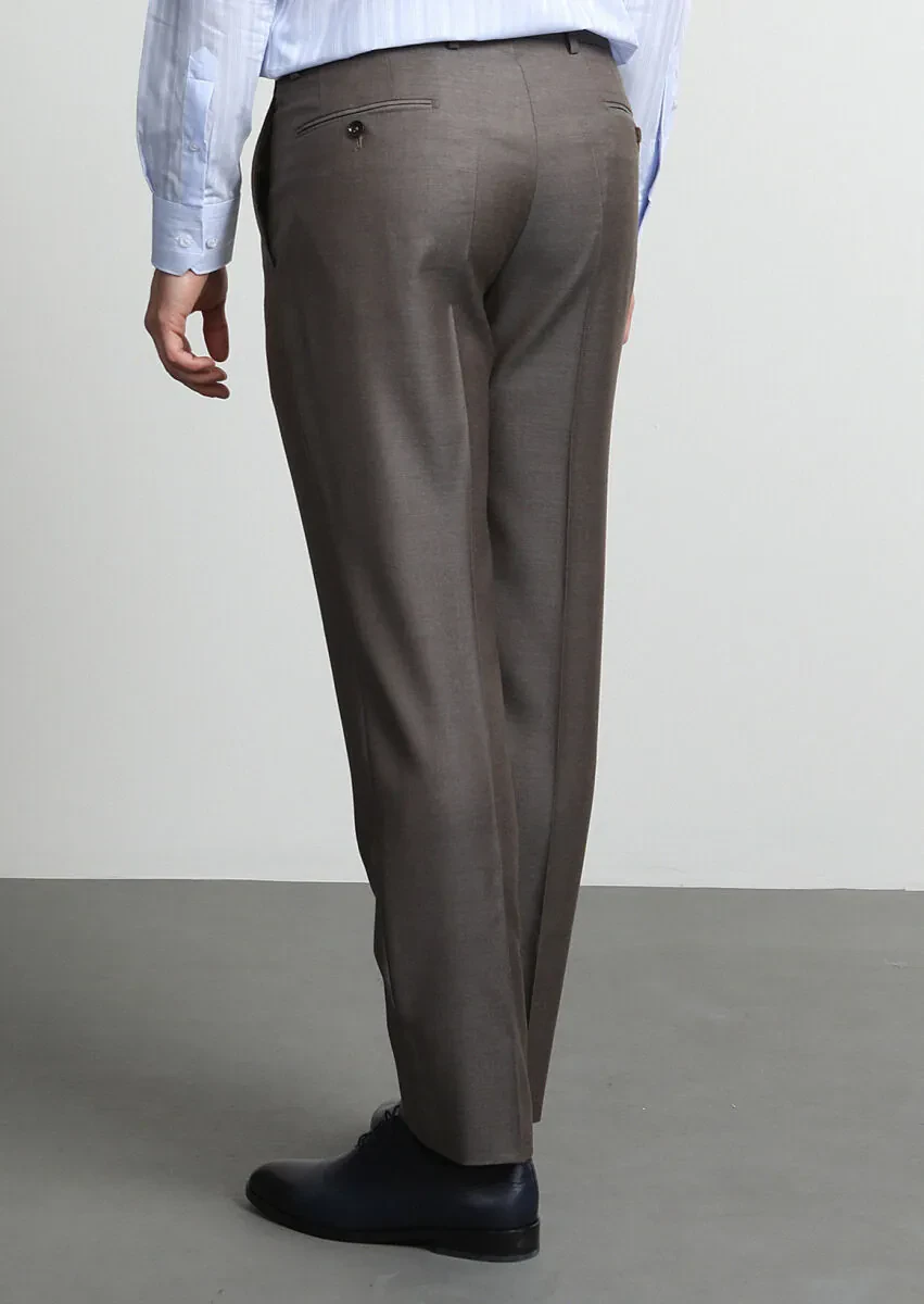 Light Brown Material Regular Fit Classical 100% Wool Trousers - 4