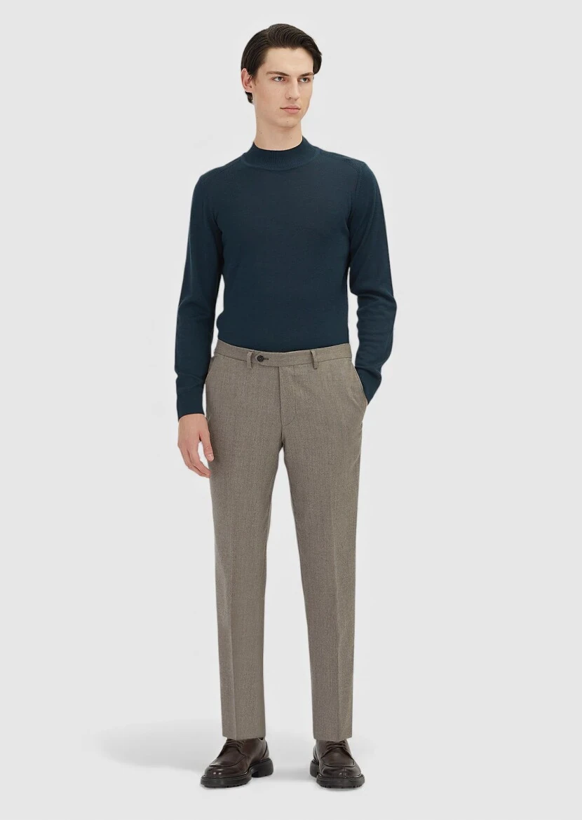 Light Brown Material Regular Fit Classical 100% Wool Trousers - RAMSEY