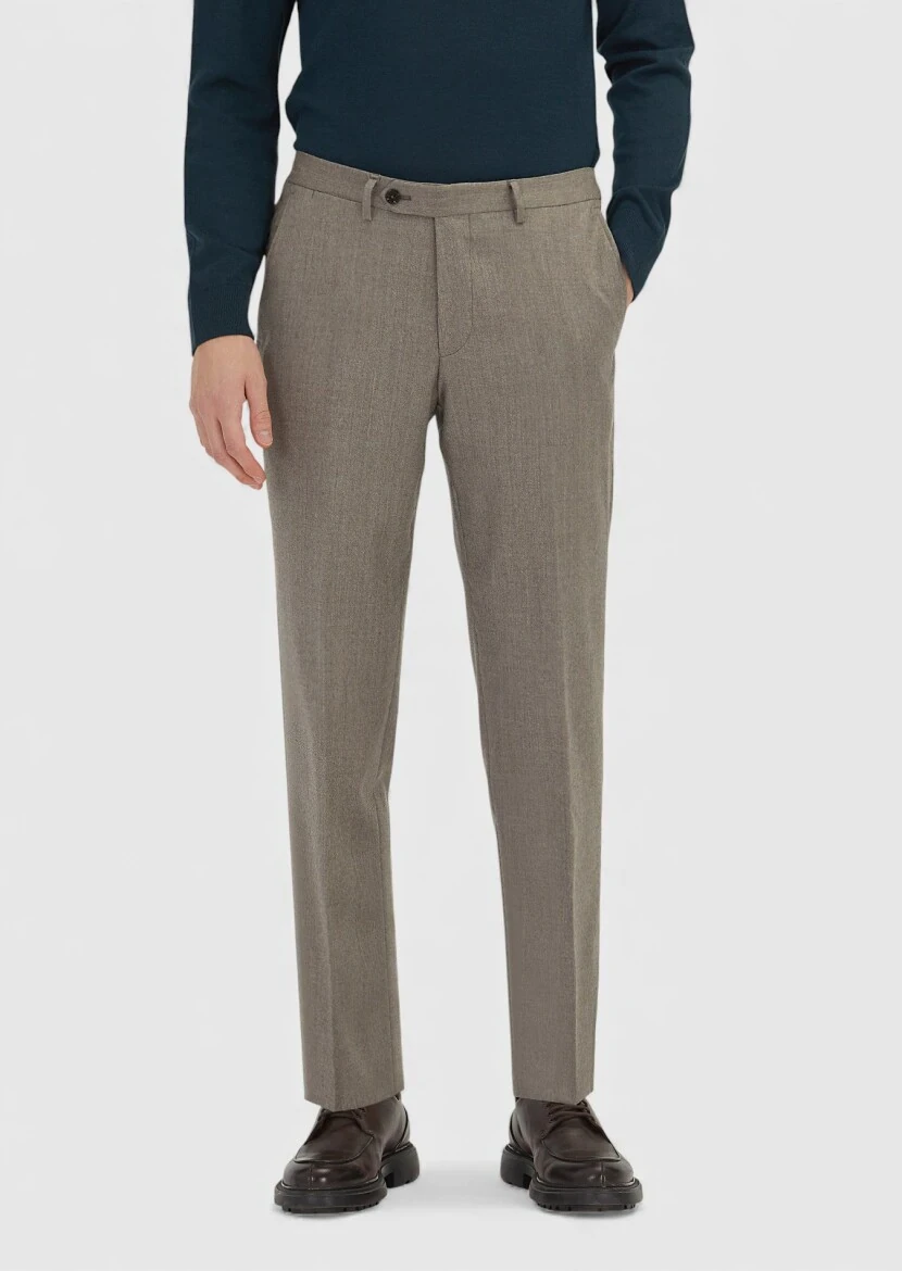 Light Brown Material Regular Fit Classical 100% Wool Trousers - RAMSEY