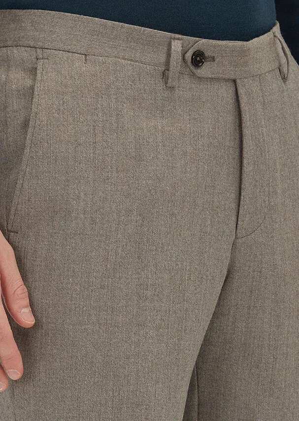 Light Brown Material Regular Fit Classical 100% Wool Trousers - 3