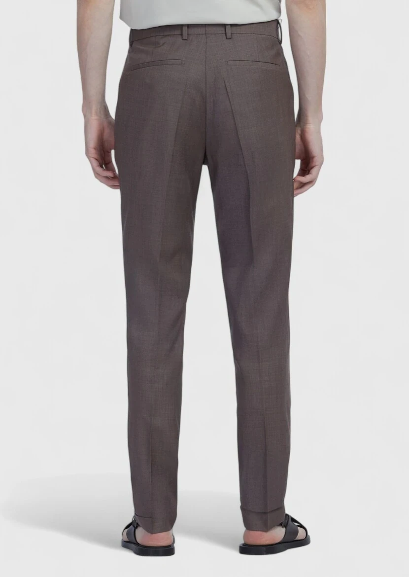 Light Brown Material Slim Fit Casual 100% Wool Trousers - 5