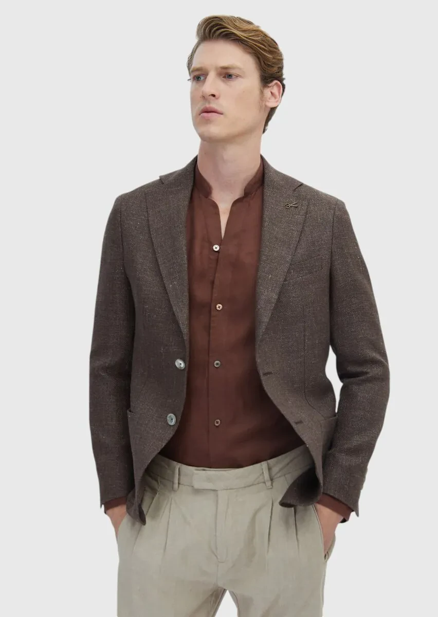 Light Brown Micro Comfort Fit Wool Blended Jacket - 1