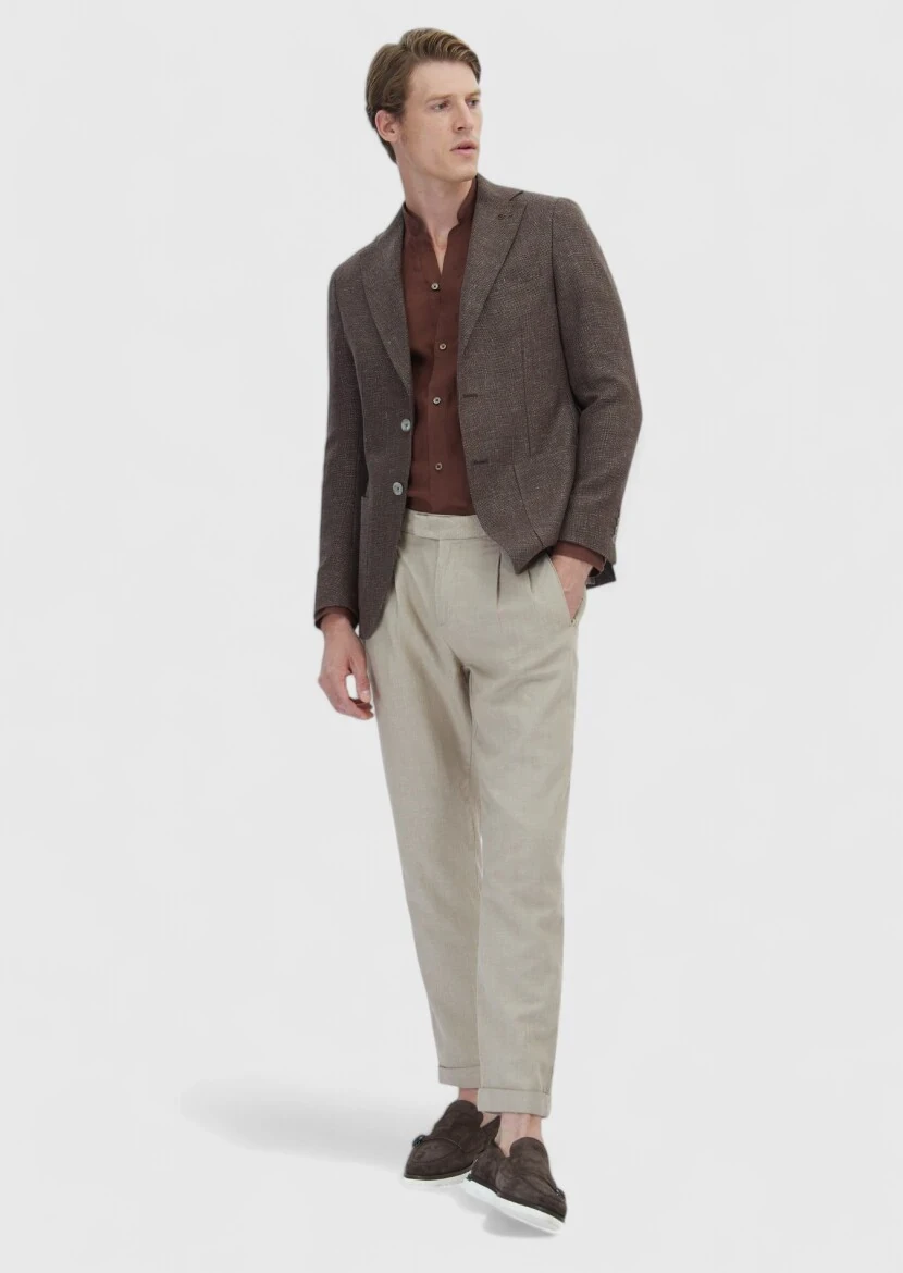 Light Brown Micro Comfort Fit Wool Blended Jacket - 2