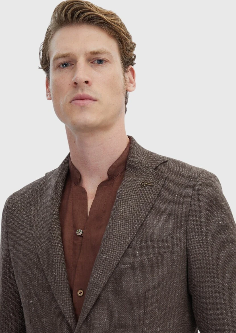 Light Brown Micro Comfort Fit Wool Blended Jacket - 3