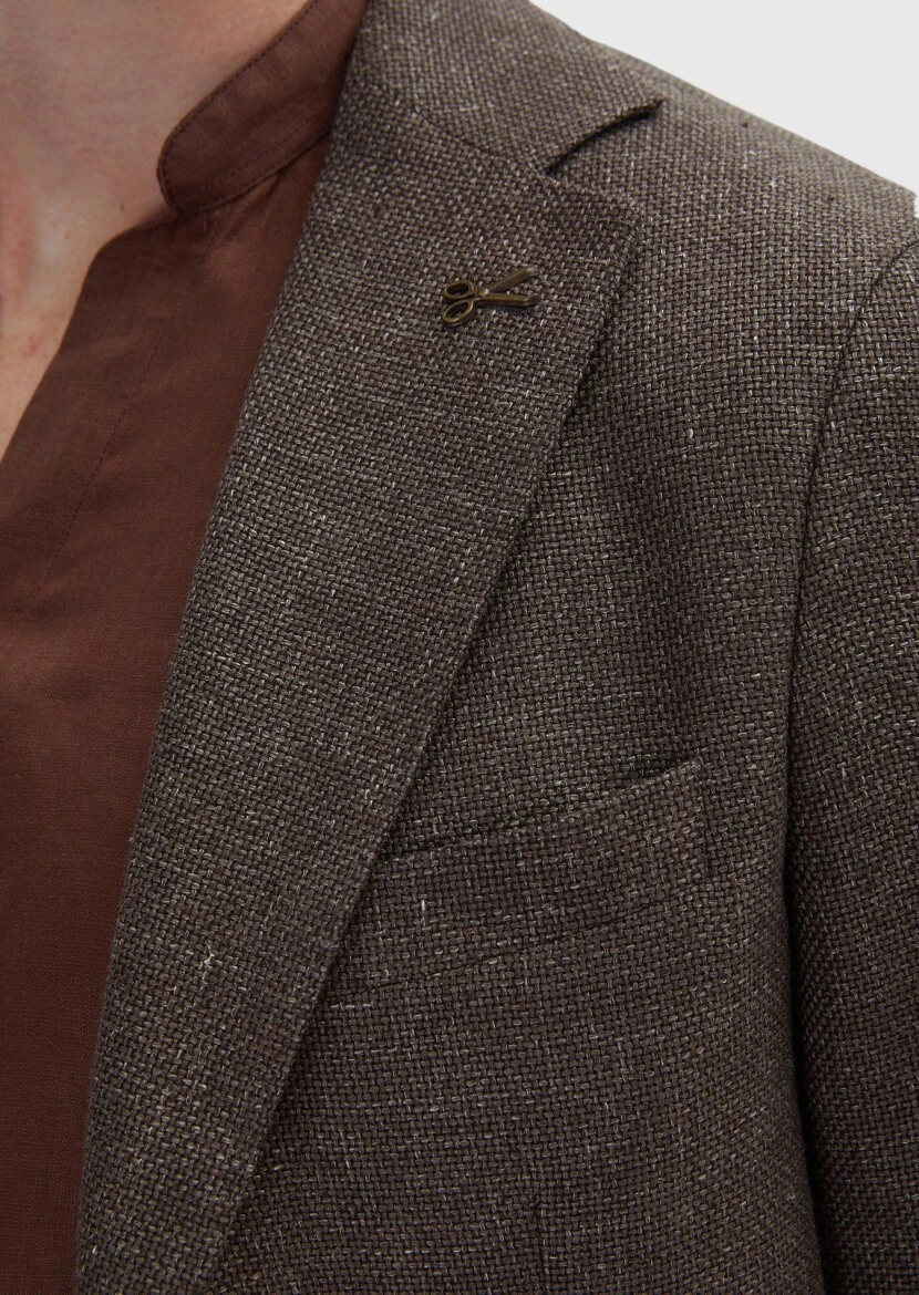 Light Brown Micro Comfort Fit Wool Blended Jacket - 4