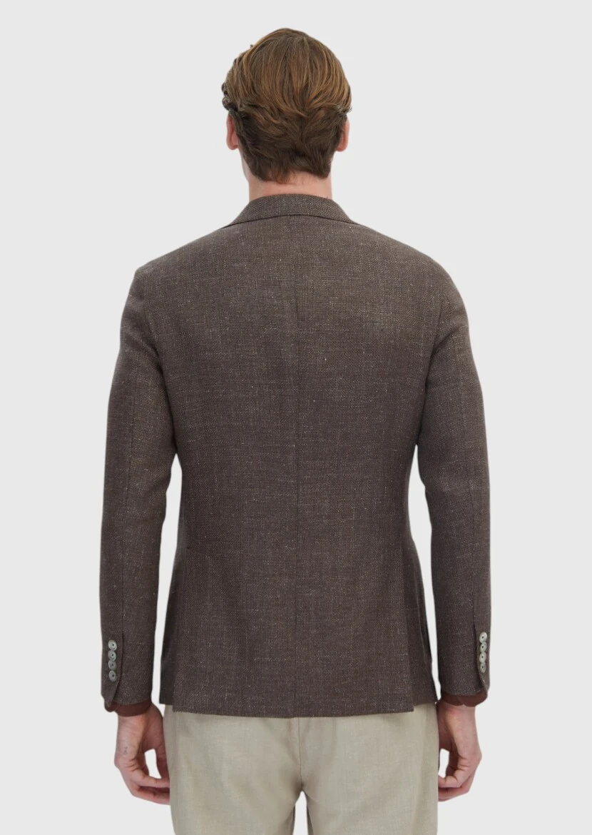 Light Brown Micro Comfort Fit Wool Blended Jacket - 5