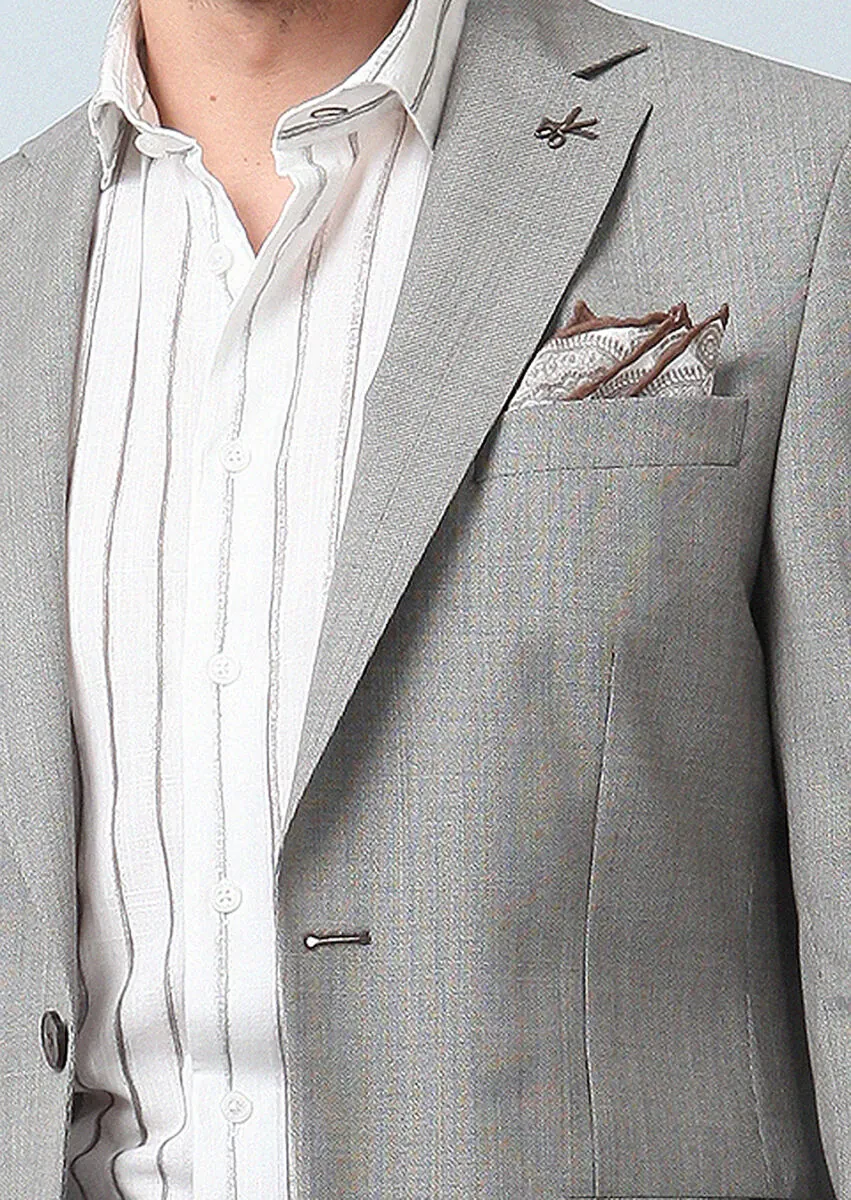 Light Brown Patterned Modern Fit 100% Wool Suit - 4