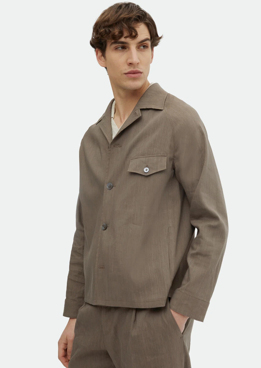 Light Brown Plain Comfort Fit Linen Blended Suit - RAMSEY