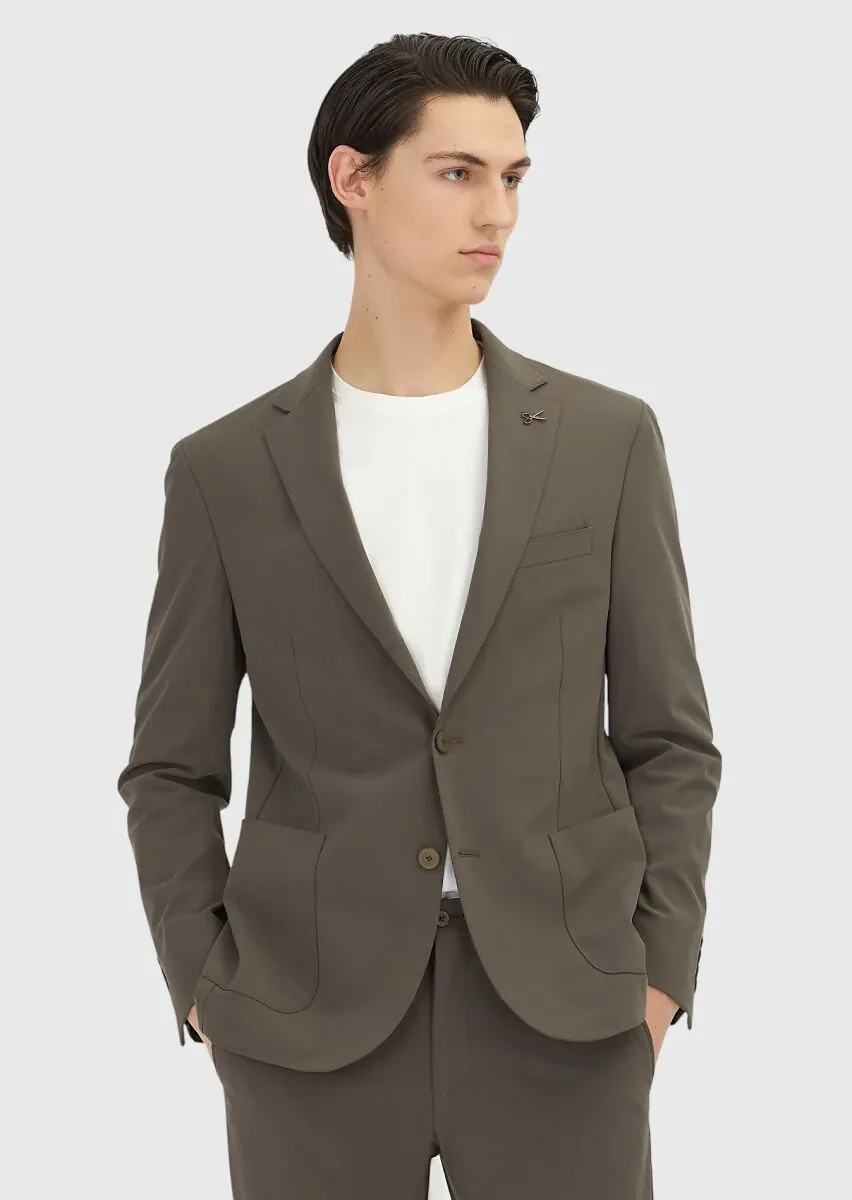 Light Brown Plain Comfort Fit Suit - 1
