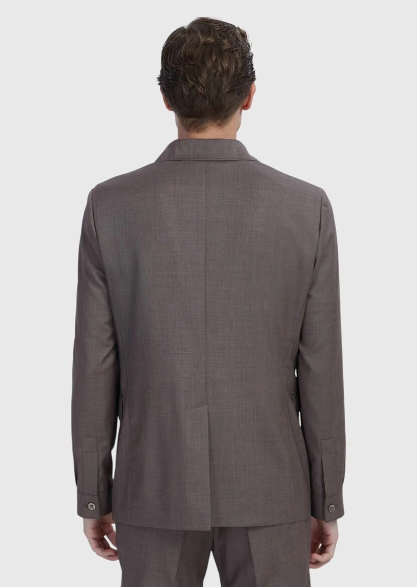 Light Brown Plain Shirt Shoulder Slim Fit 100% Wool Jacket - 6