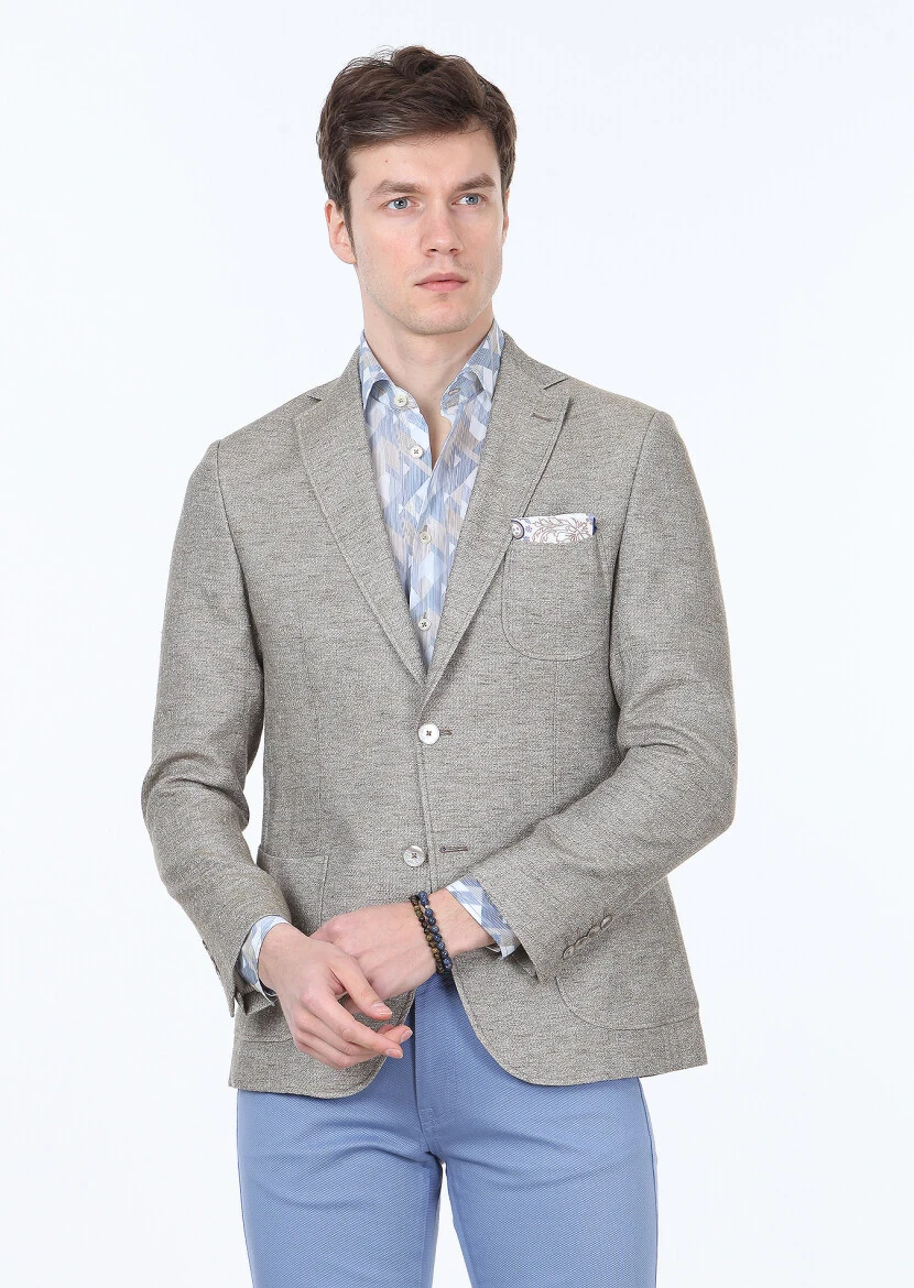 Light Brown Plain Zeroweight Slim Fit Cotton Blended Jacket - 1