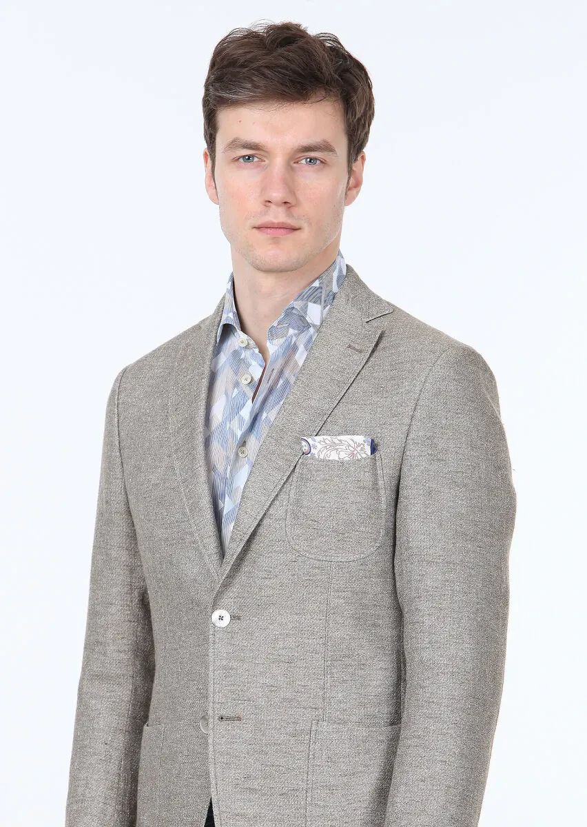 Light Brown Plain Zeroweight Slim Fit Cotton Blended Jacket - 3