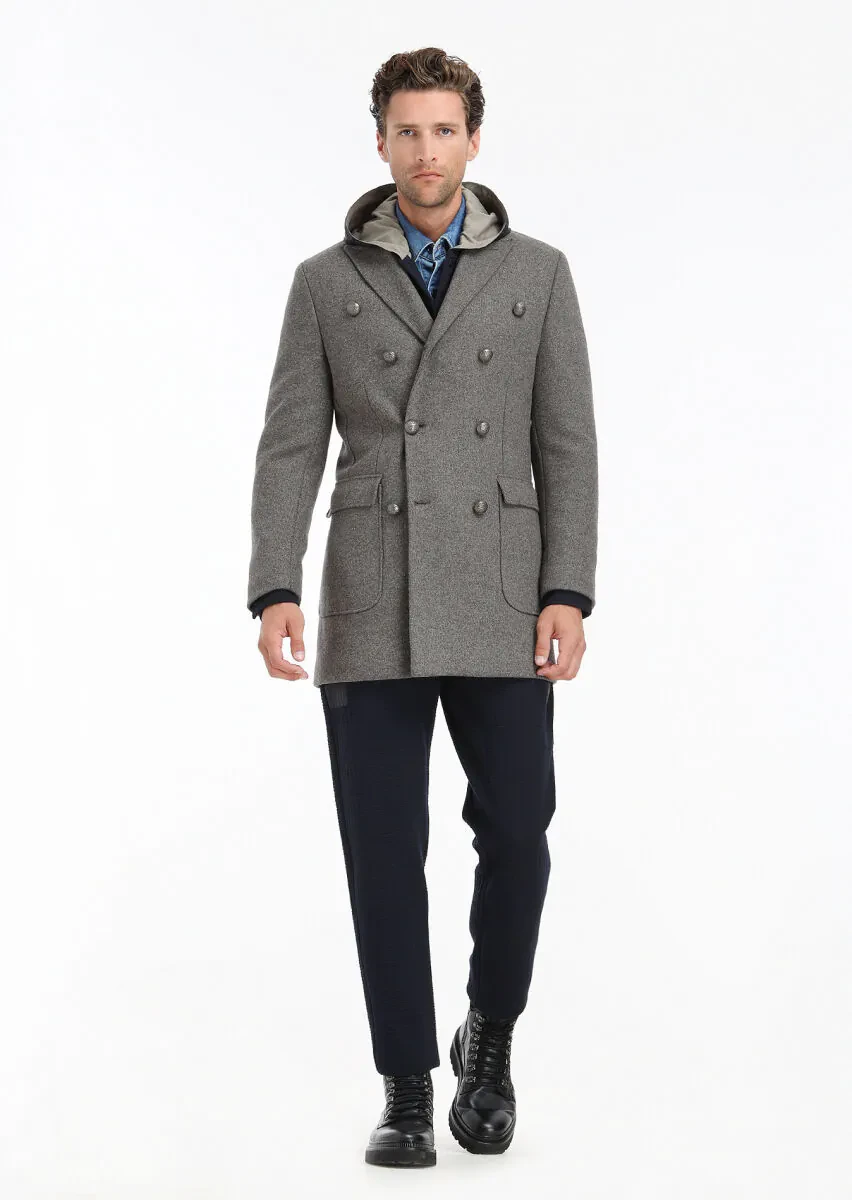 Light Brown Regular Fit Double Breasted Collar Casual Knitting Overcoat - 4