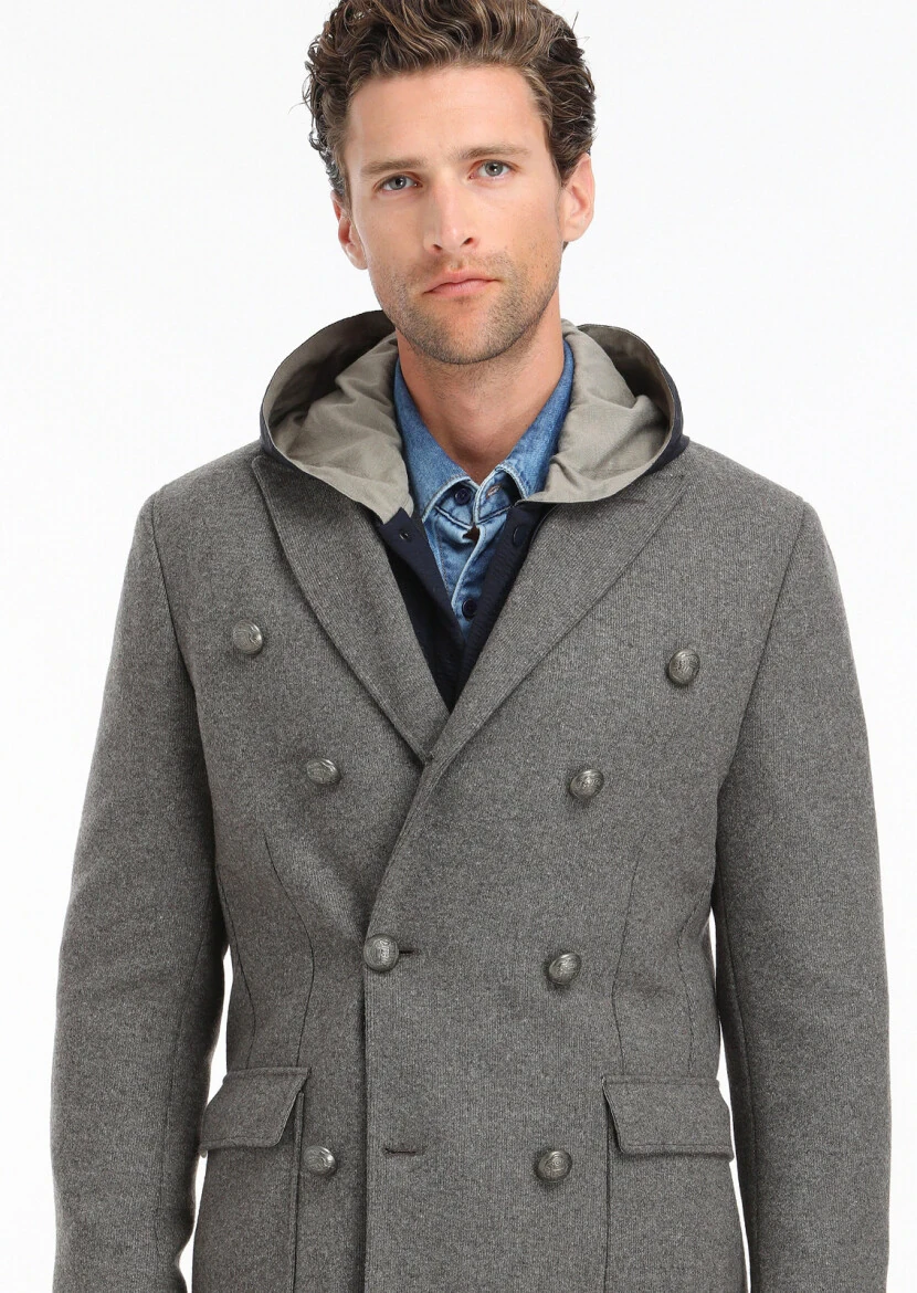 Light Brown Regular Fit Double Breasted Collar Casual Knitting Overcoat - 5