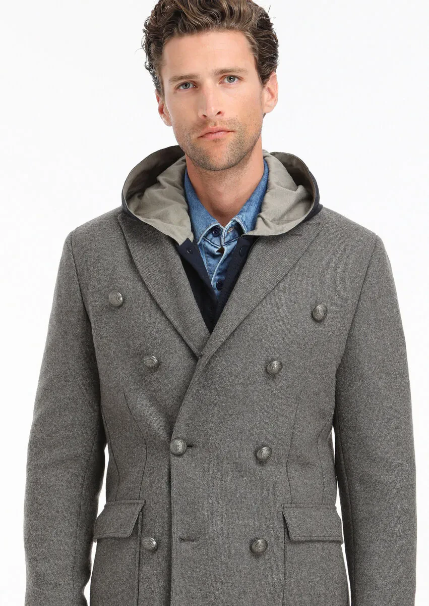 Light Brown Regular Fit Double Breasted Collar Casual Knitting Overcoat - 5