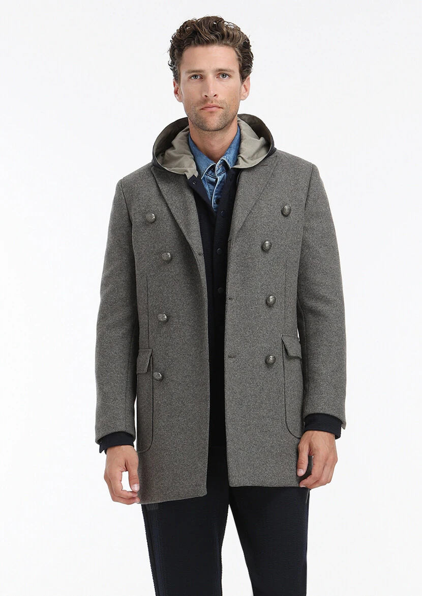 Light Brown Regular Fit Double Breasted Collar Casual Knitting Overcoat - 6