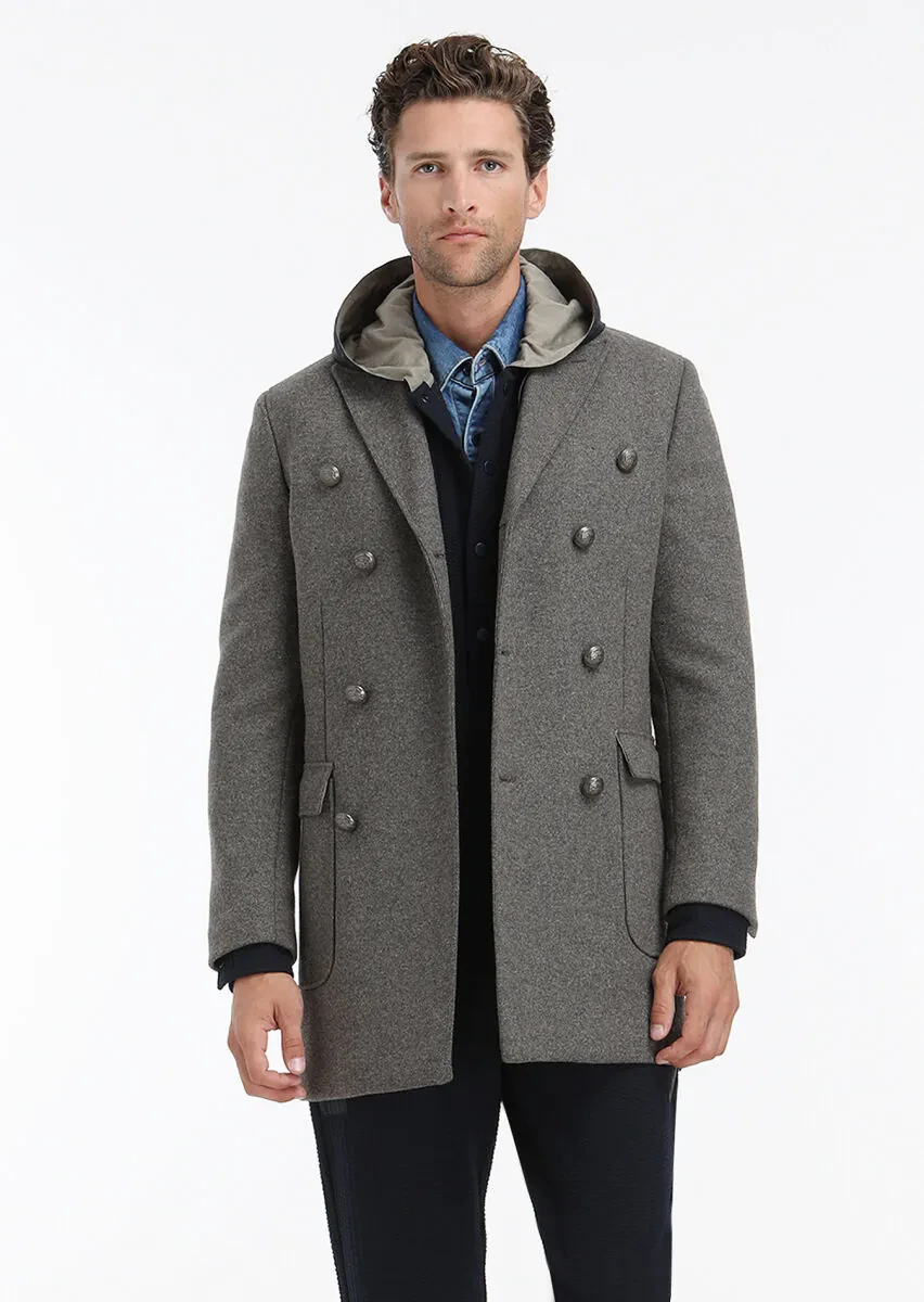 Light Brown Regular Fit Double Breasted Collar Casual Knitting Overcoat - 6