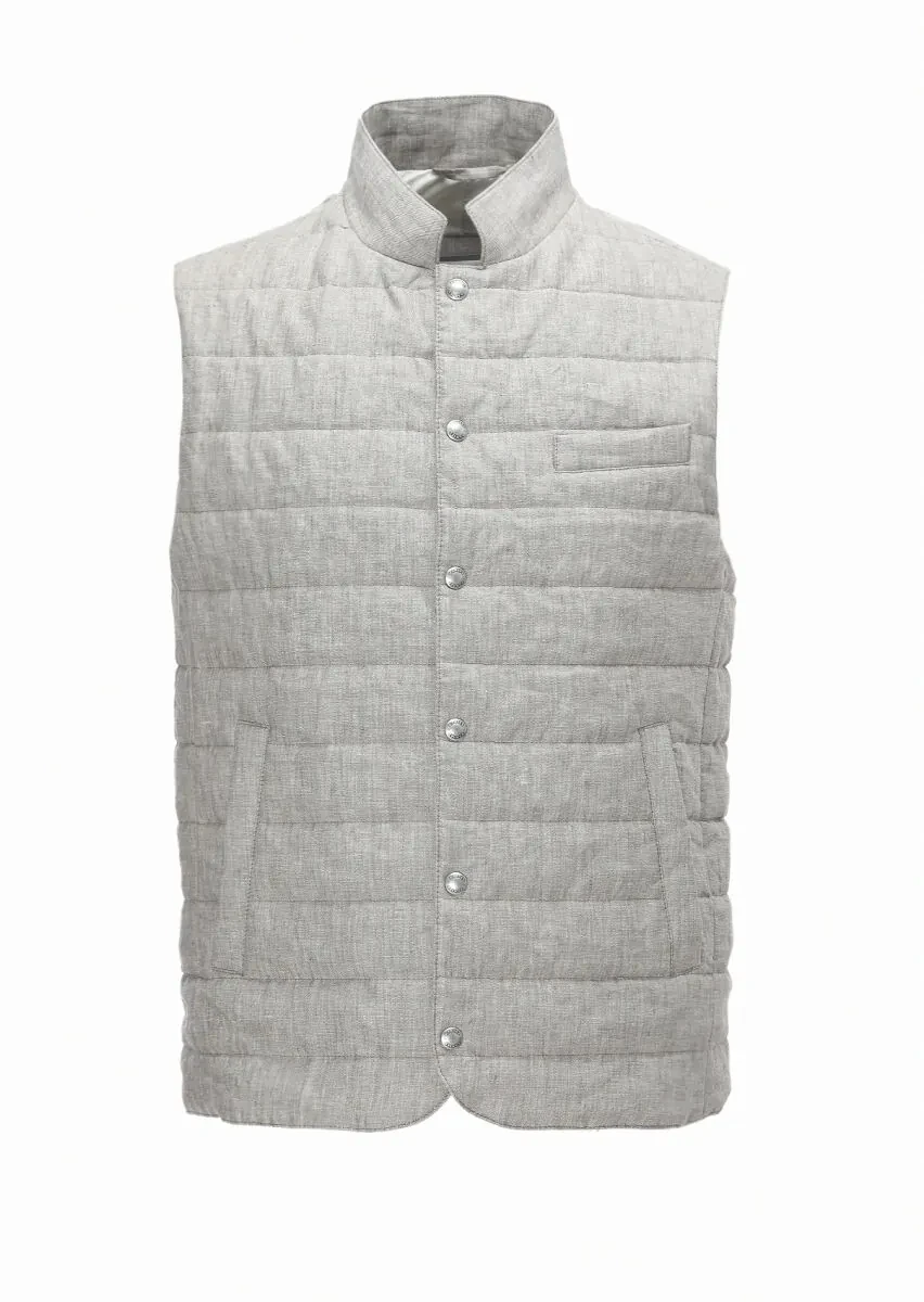 Light Brown Regular Fit Mandarin Collar Casual Weaving Puffer Vest - 6