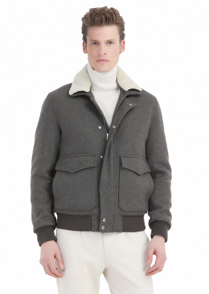 Light Brown Regular Fit Shirt Collar Casual Knitting Coat - 1