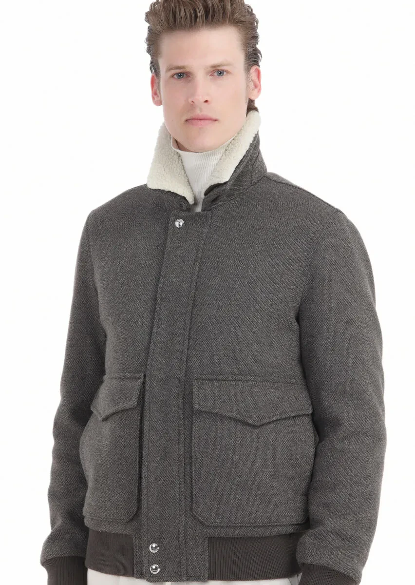 Light Brown Regular Fit Shirt Collar Casual Knitting Coat - 4