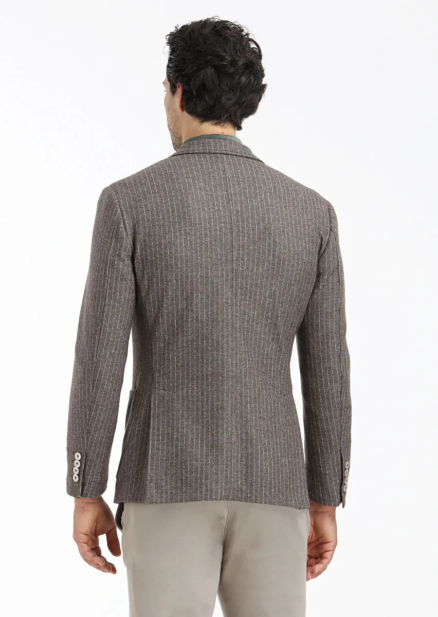 Light Brown Striped Zeroweight Slim Fit Wool Blended Jacket - 6