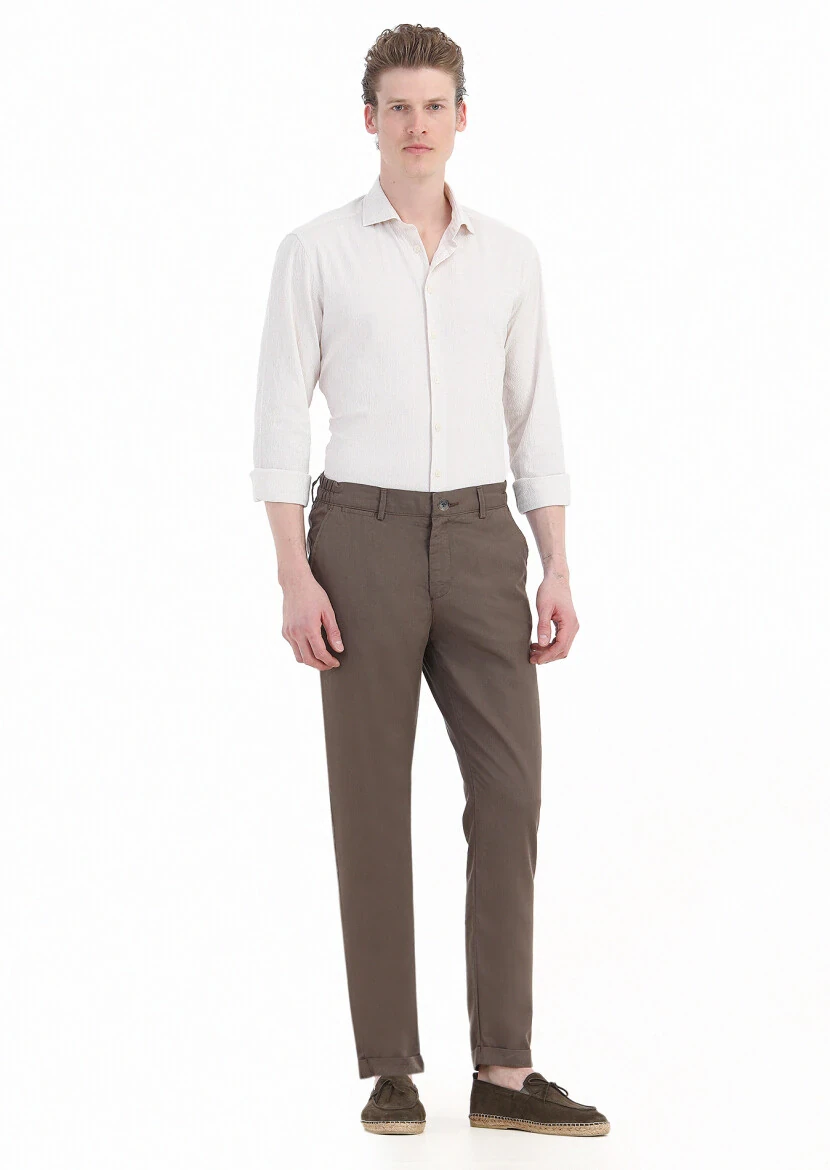 Light Brown Weaving Jogging Fit Casual Trousers - 4