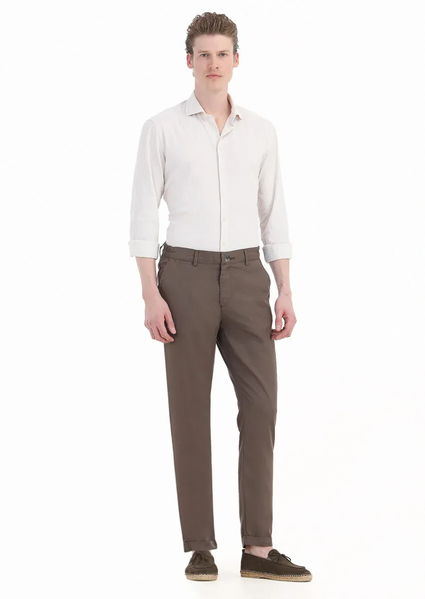 Light Brown Weaving Jogging Fit Casual Trousers - 4