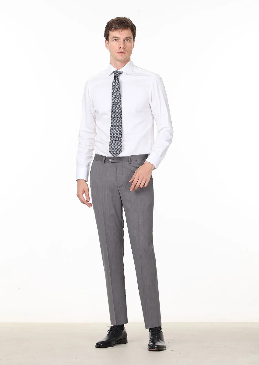 Light Brown Weaving Regular Fit Classical 100% Wool Trousers - 1