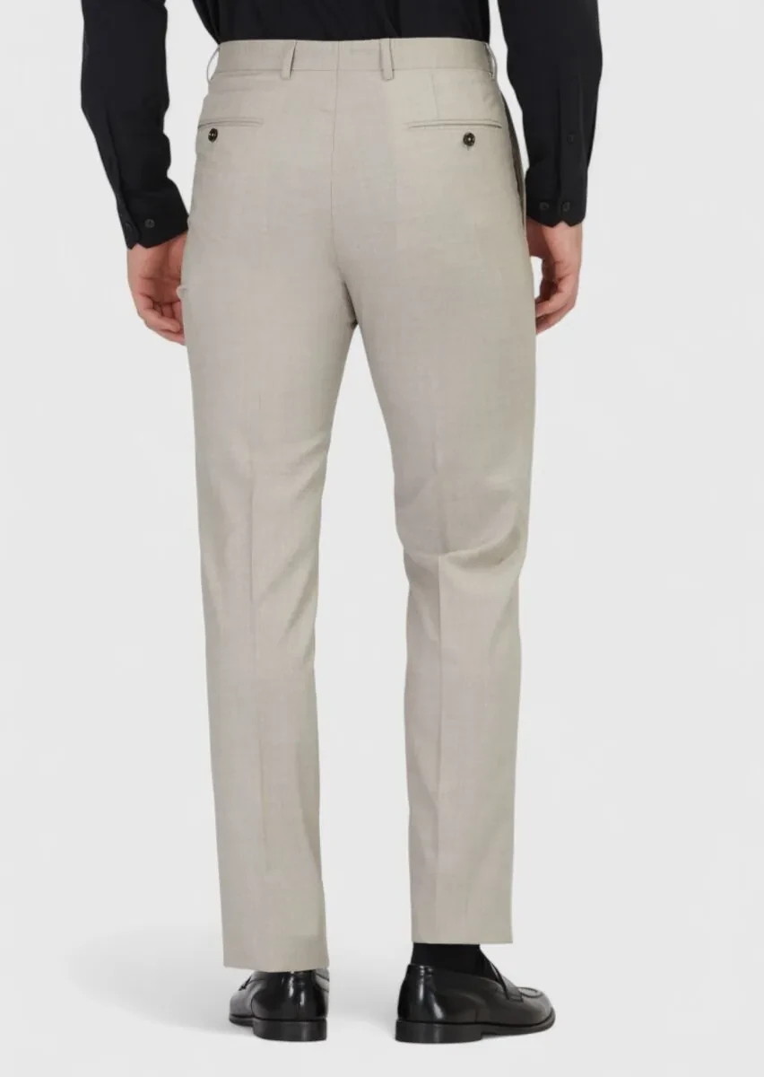 Light Brown Weaving Regular Fit Classical 100% Wool Trousers - 4