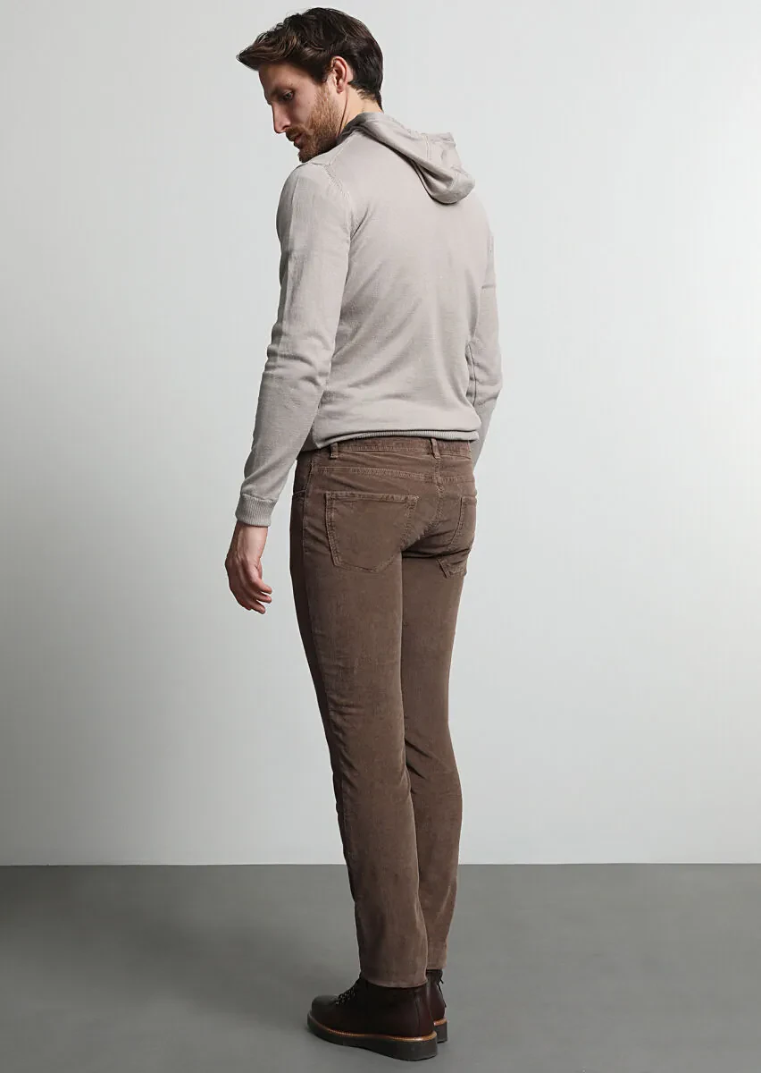 Light Brown Weaving Slim Fit Casual Cotton Blended Trousers - 4