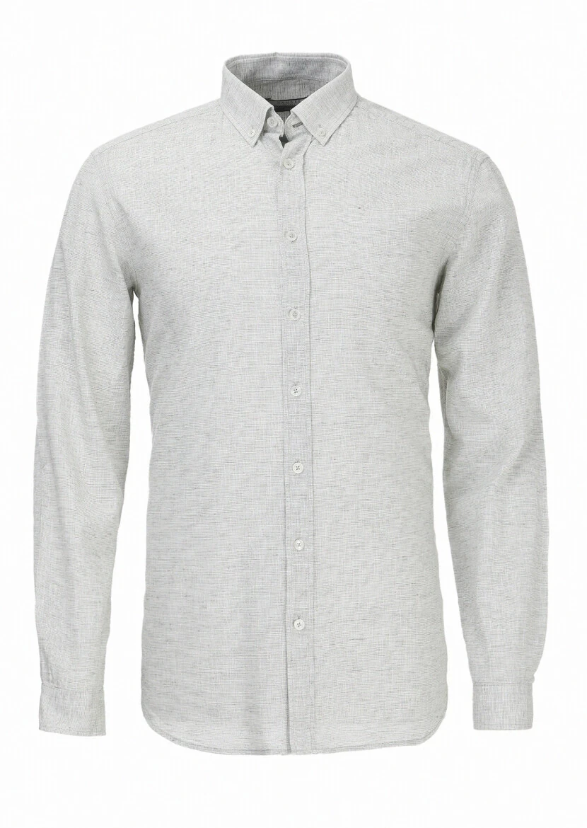 Light Green Micro Regular Fit Weaving Casual Cotton Blended Shirt - 5