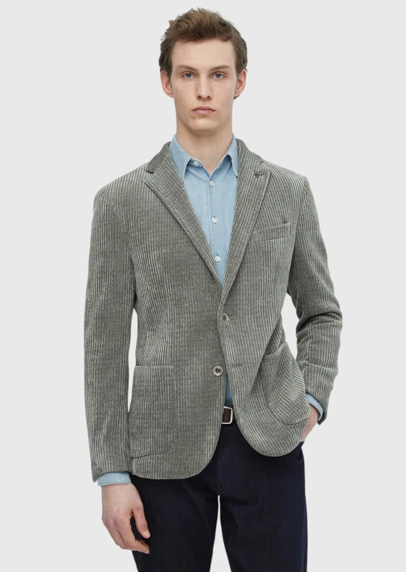 Light Green Patterned Shirt Shoulder Slim Fit Jacket - RAMSEY