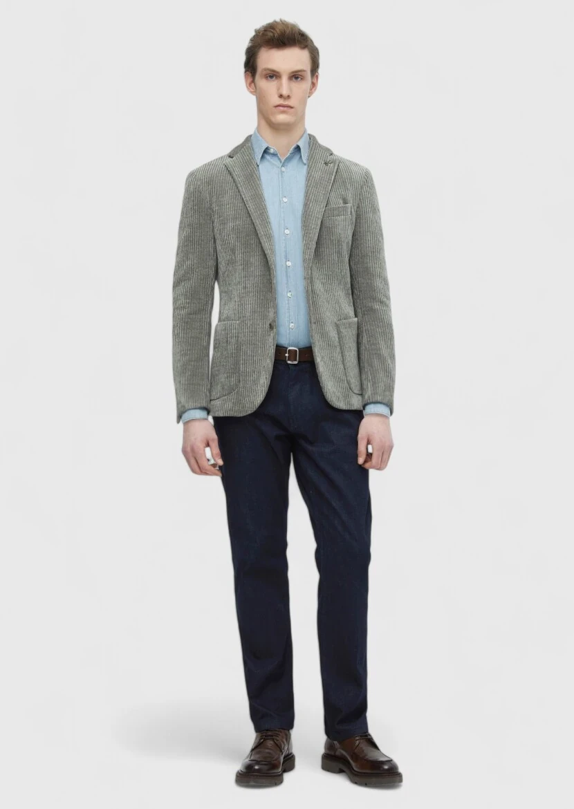 Light Green Patterned Shirt Shoulder Slim Fit Jacket - RAMSEY