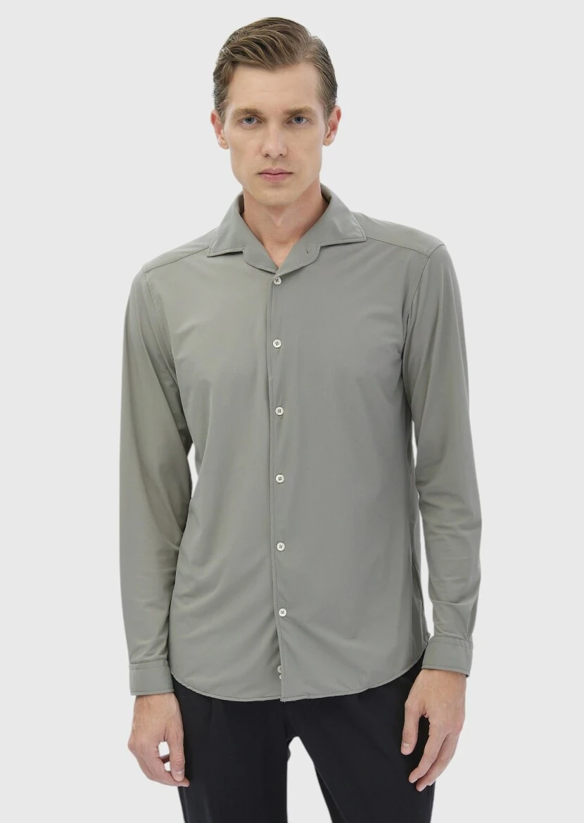 Light Green Plain Casual Fit Knitting Casual Shirt - RAMSEY