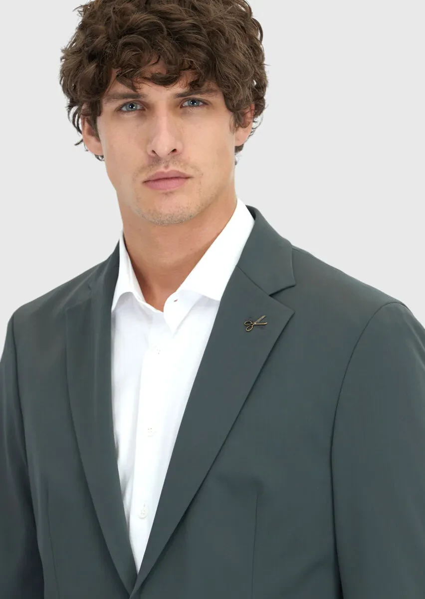 Light Green Plain Comfort Fit Suit - 3