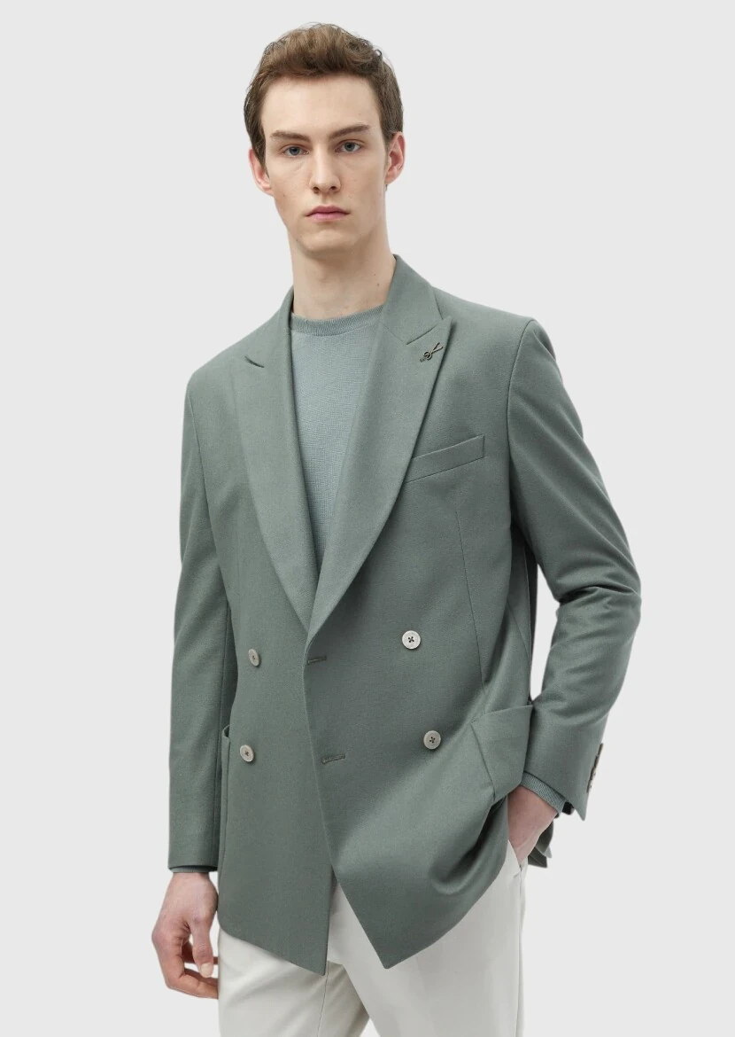 Light Green Plain Shirt Shoulder Slim Fit Wool Blended Jacket - RAMSEY