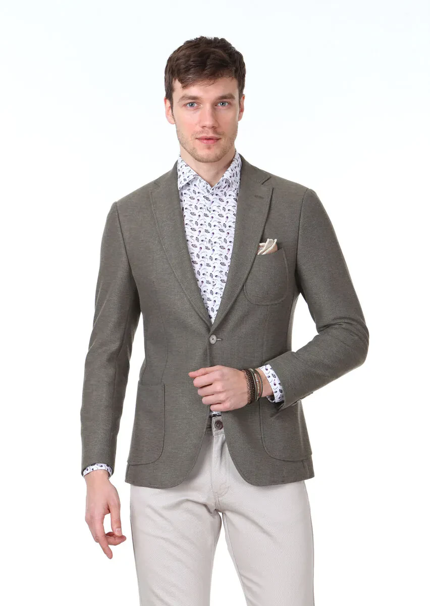 Light Green Plain Zeroweight Slim Fit Cotton Blended Jacket - 1