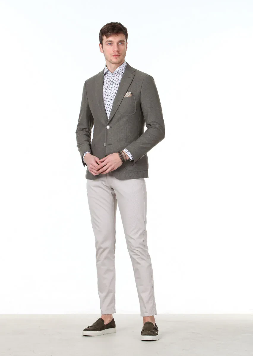 Light Green Plain Zeroweight Slim Fit Cotton Blended Jacket - 2