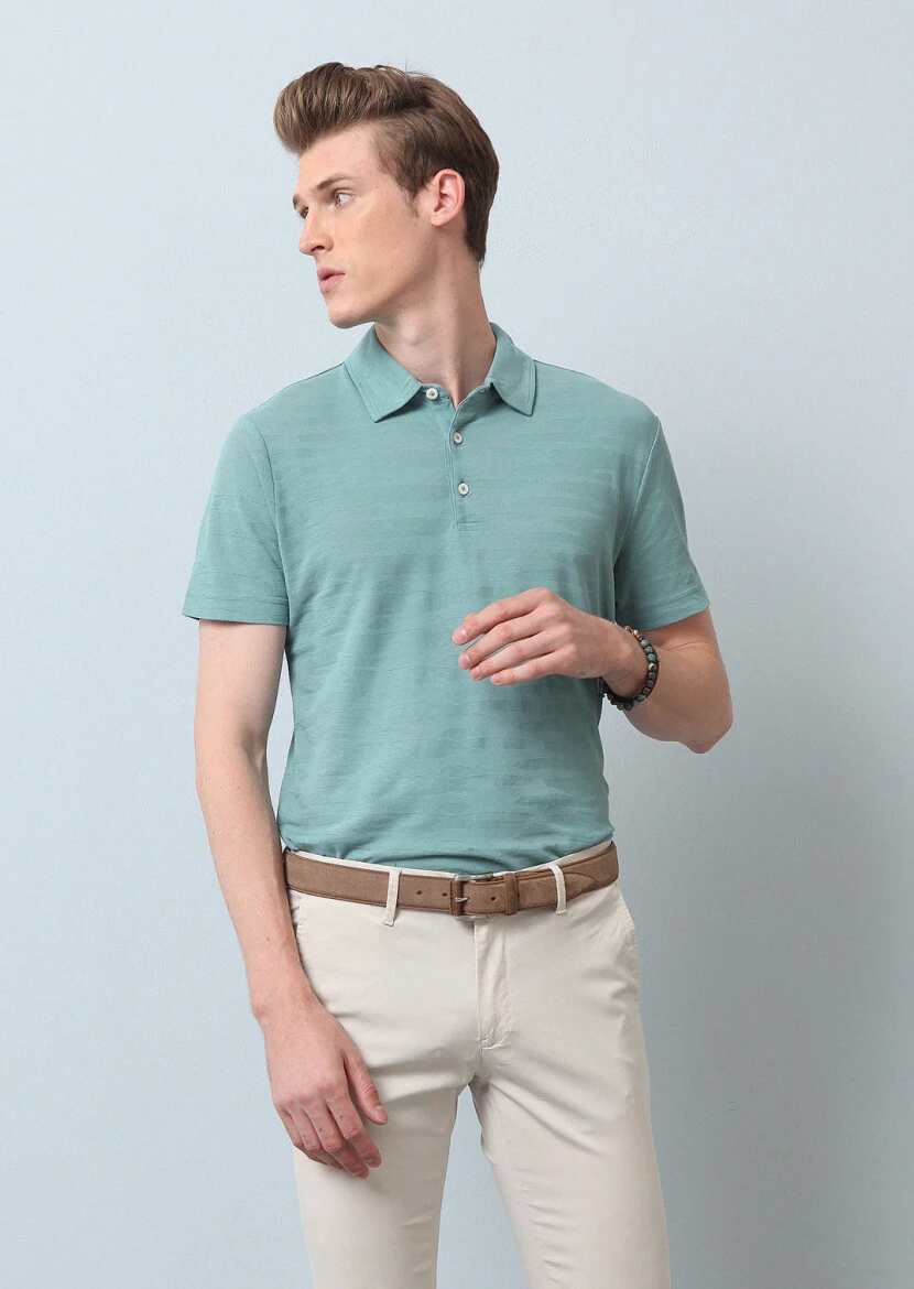 Light Green Polo Neck 100% Cotton T-Shirt - 1