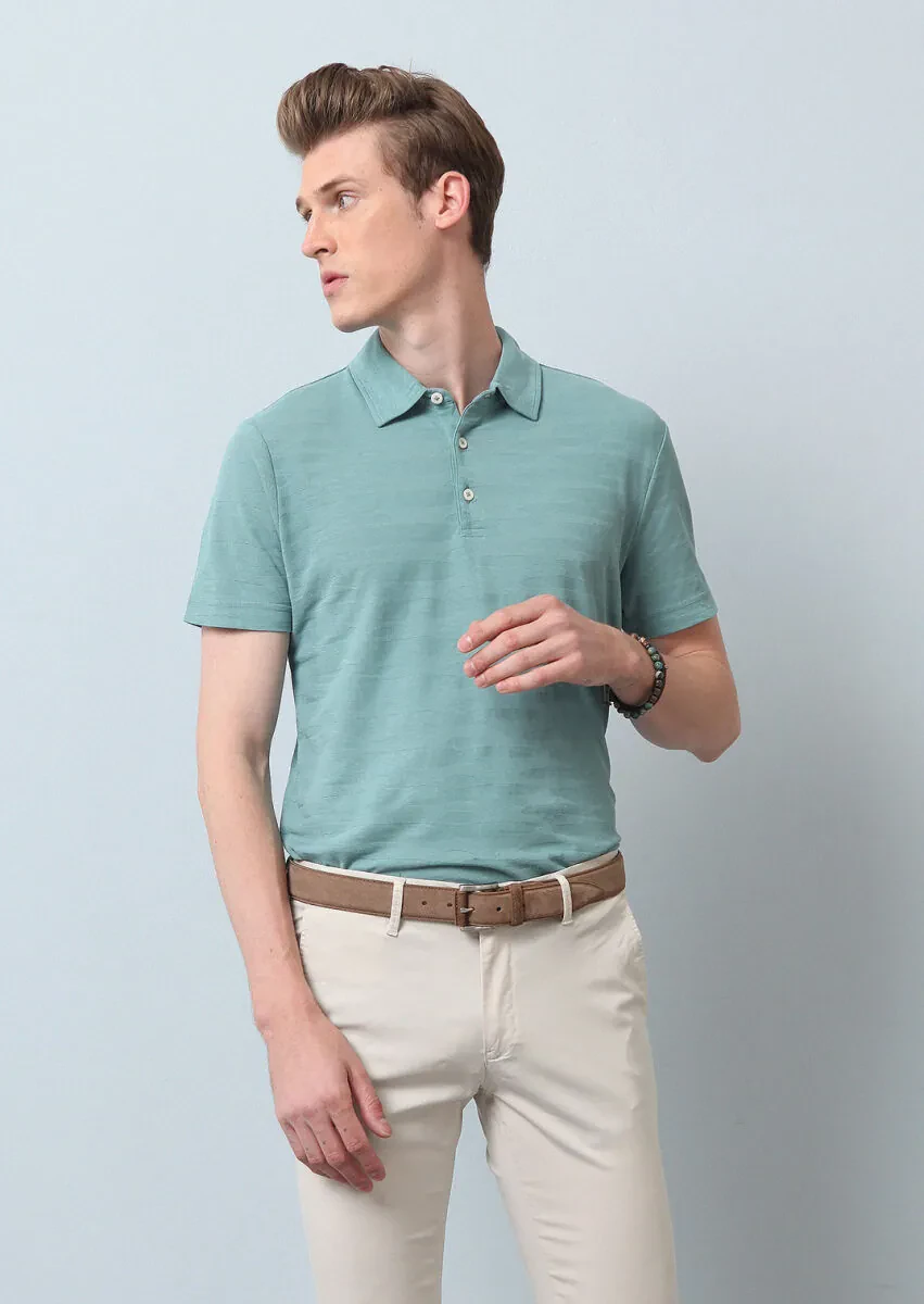 Light Green Polo Neck 100% Cotton T-Shirt - 1
