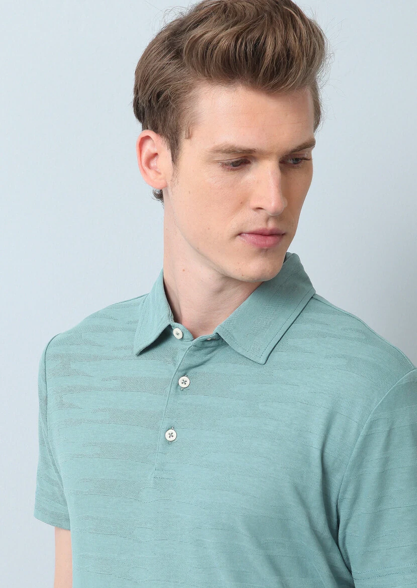 Light Green Polo Neck 100% Cotton T-Shirt - 3