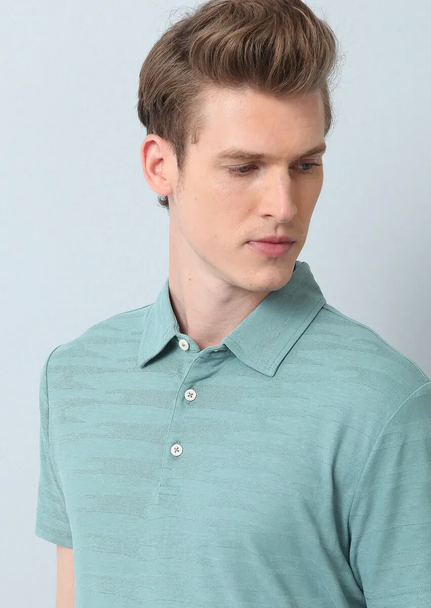 Light Green Polo Neck 100% Cotton T-Shirt - 3
