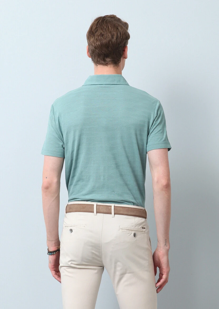 Light Green Polo Neck 100% Cotton T-Shirt - 5