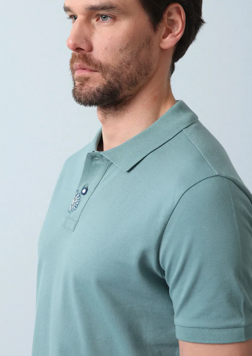Light Green Polo Neck 100% Cotton T-Shirt - 1