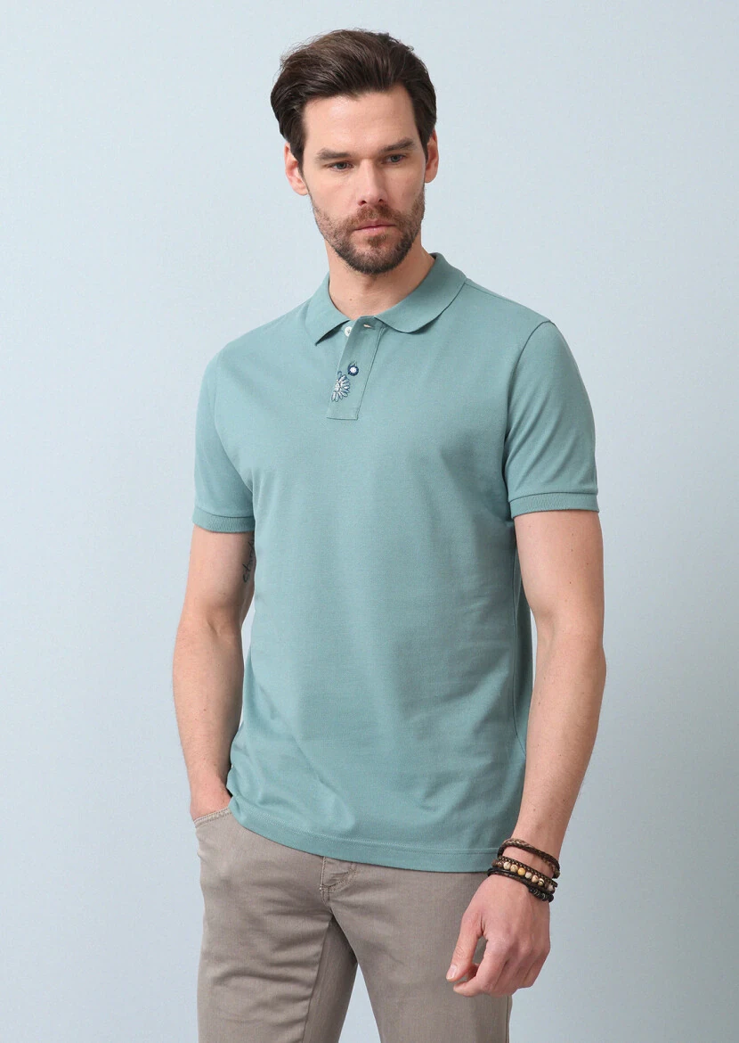 Light Green Polo Neck 100% Cotton T-Shirt 