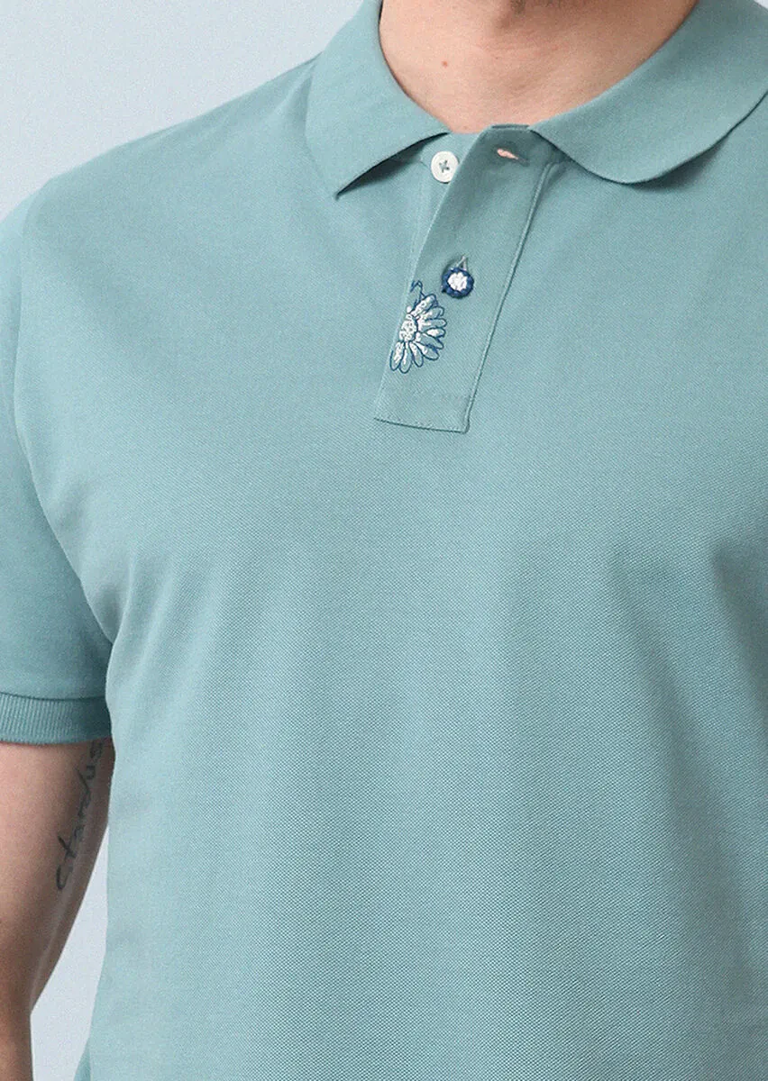 Light Green Polo Neck 100% Cotton T-Shirt - 3