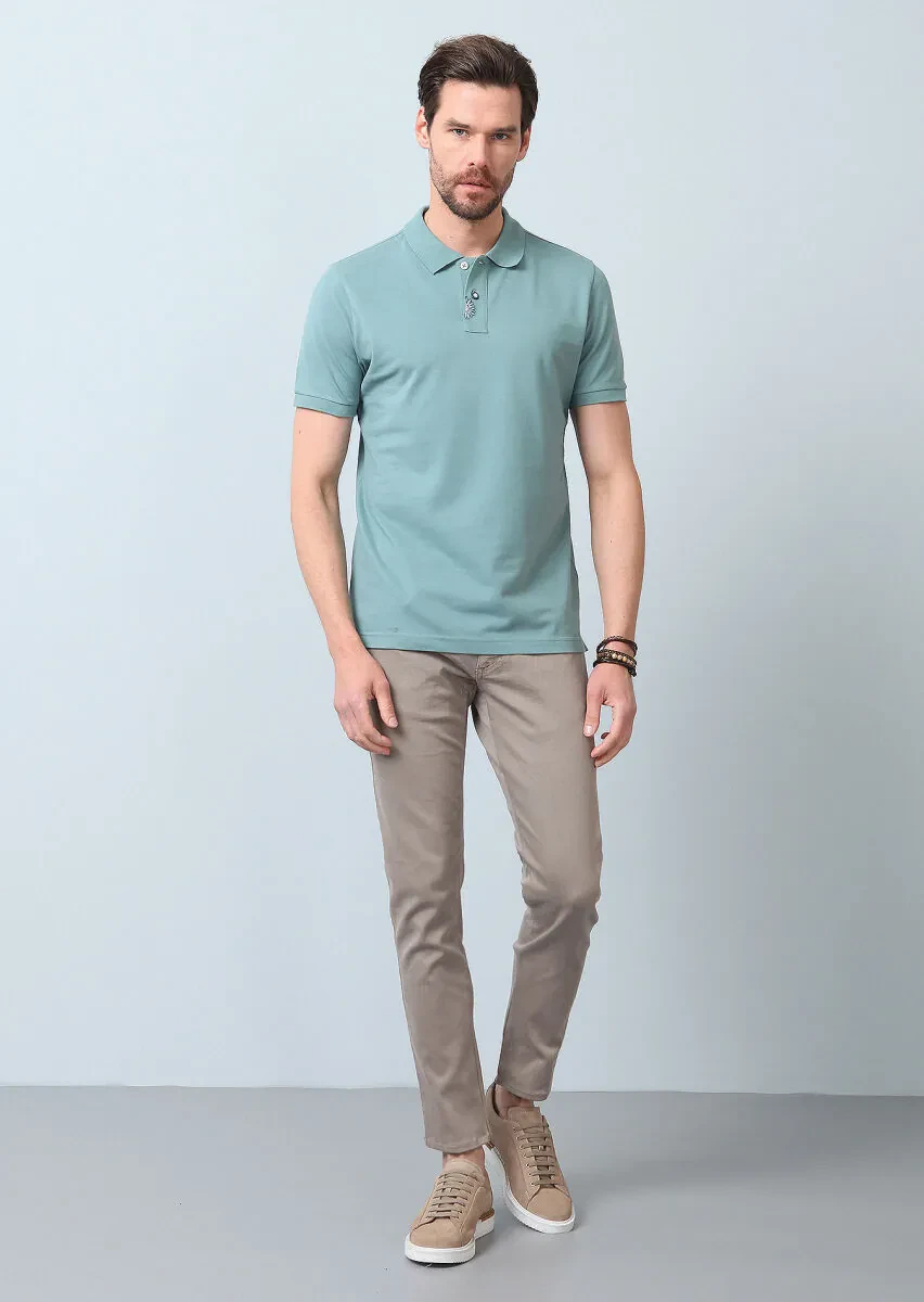 Light Green Polo Neck 100% Cotton T-Shirt - 5
