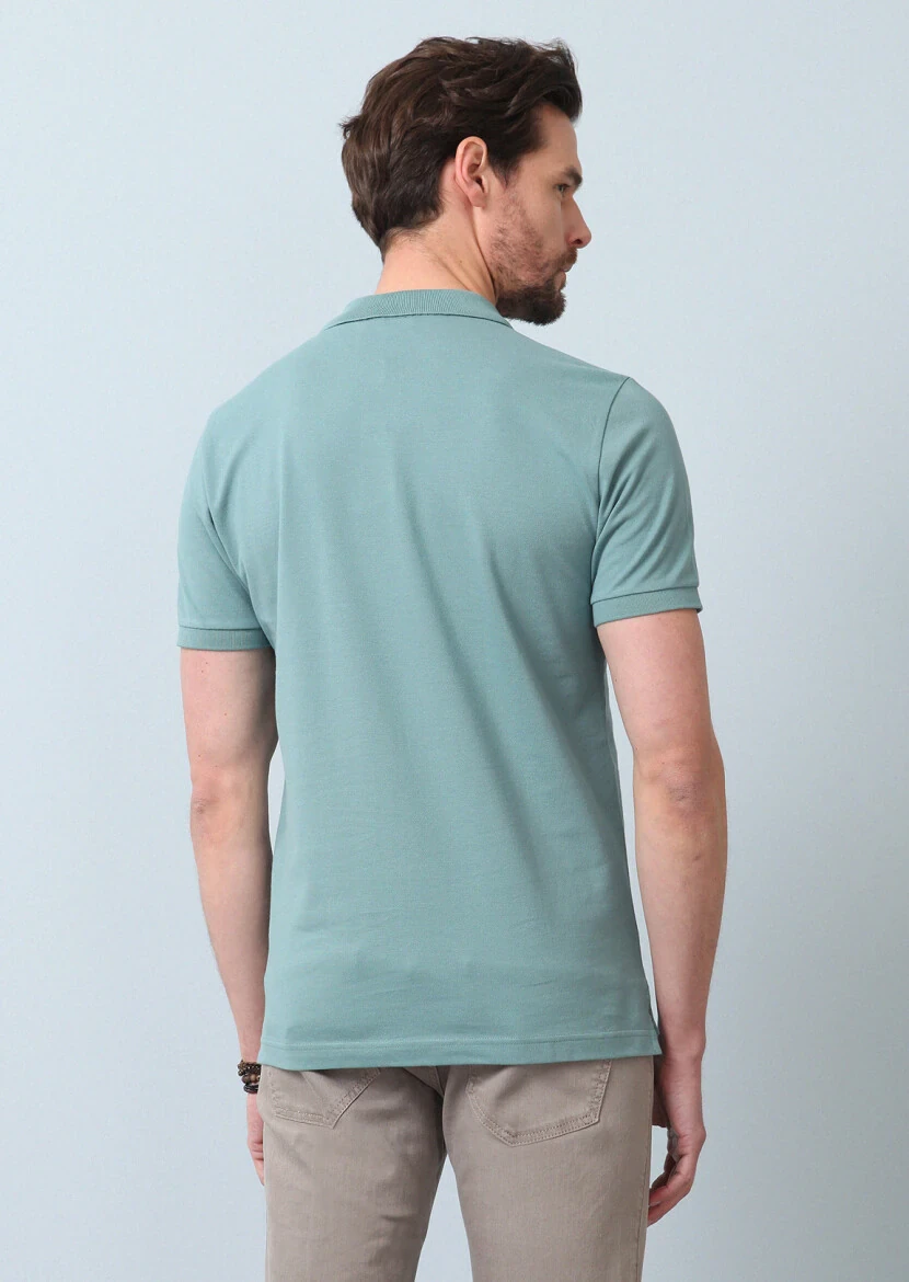 Light Green Polo Neck 100% Cotton T-Shirt - 6