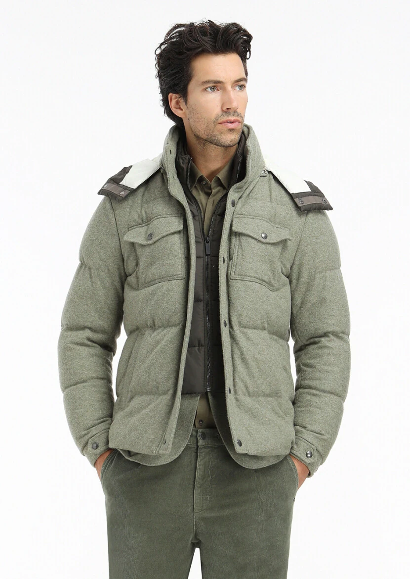 Light Green Regular Fit Hooded Casual Knitting Coat - 1