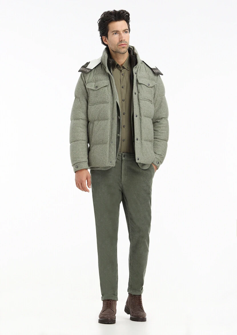 Light Green Regular Fit Hooded Casual Knitting Coat - 2